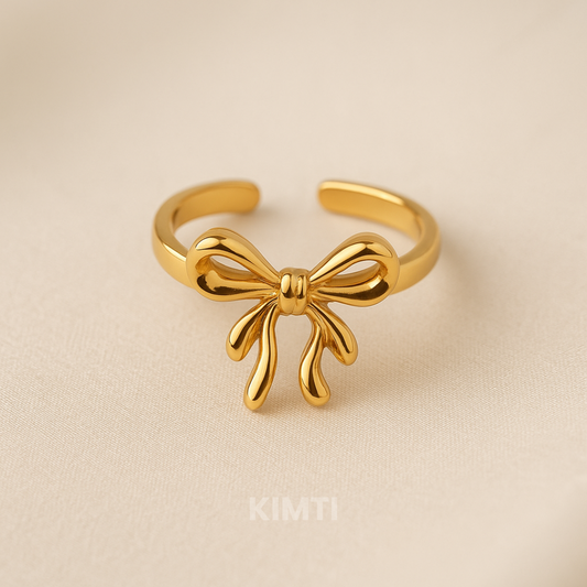 18k Gold Plated Ribbon Bow Anti Tarnish Ring