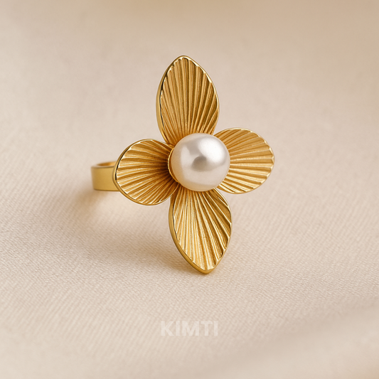 18k Gold Plated  Toned Flower Anti Tarnish Ring