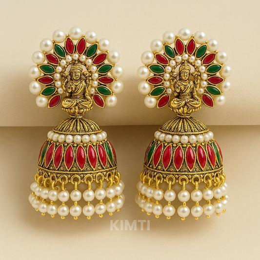 Gold Stone-Studded Jhumka Earring