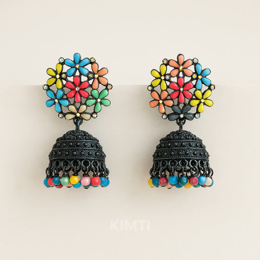 Multi Coloured Oxidised Jhumka Earring