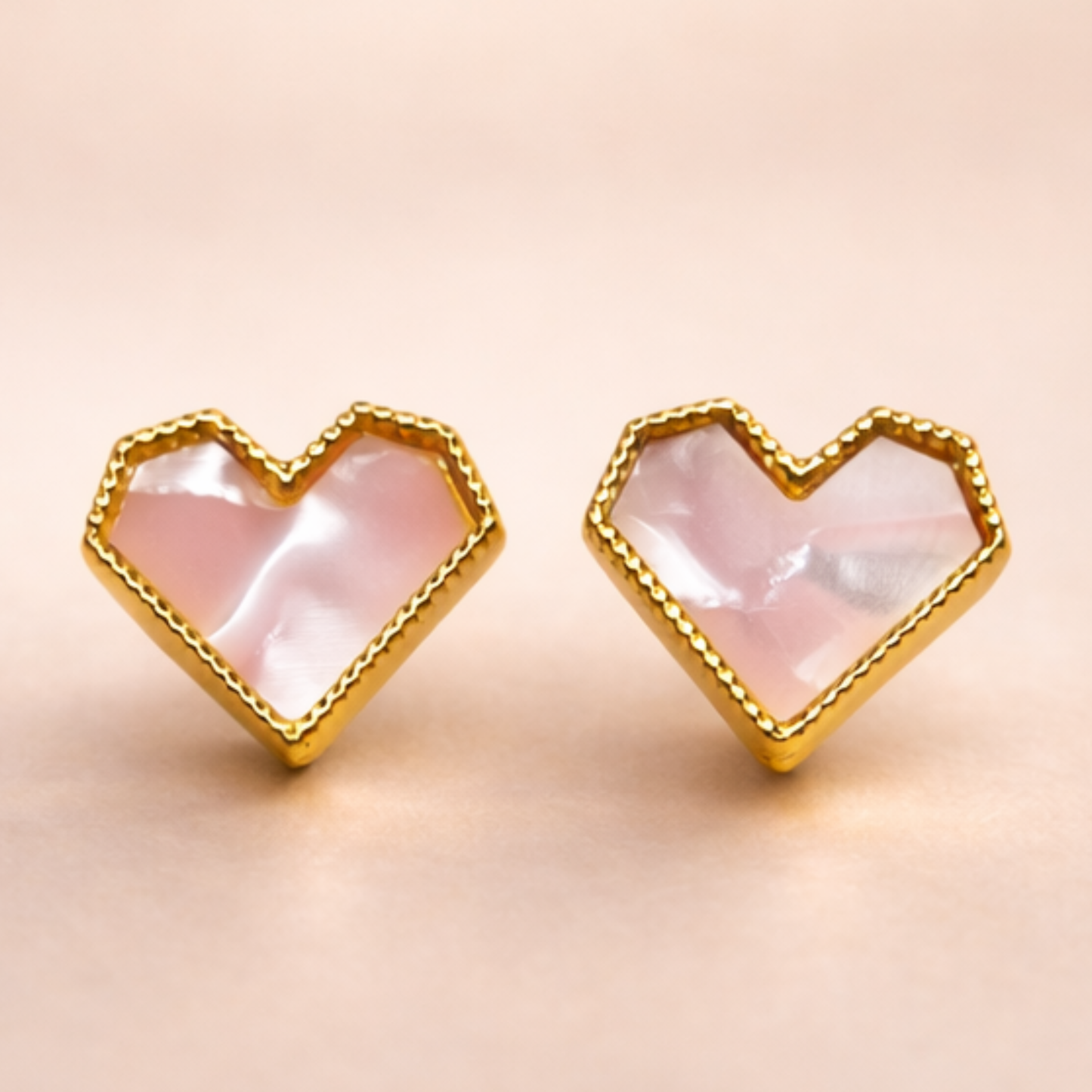 Heart Pearl Enamel Gold Earrings
