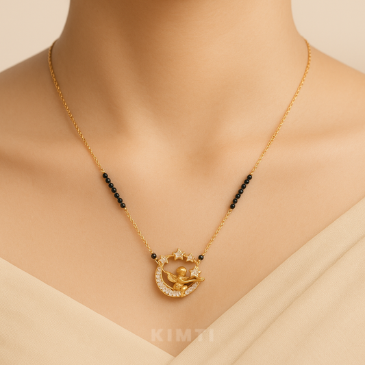 18K Gold Plated Angel on Moon Pendant Mangalsutra