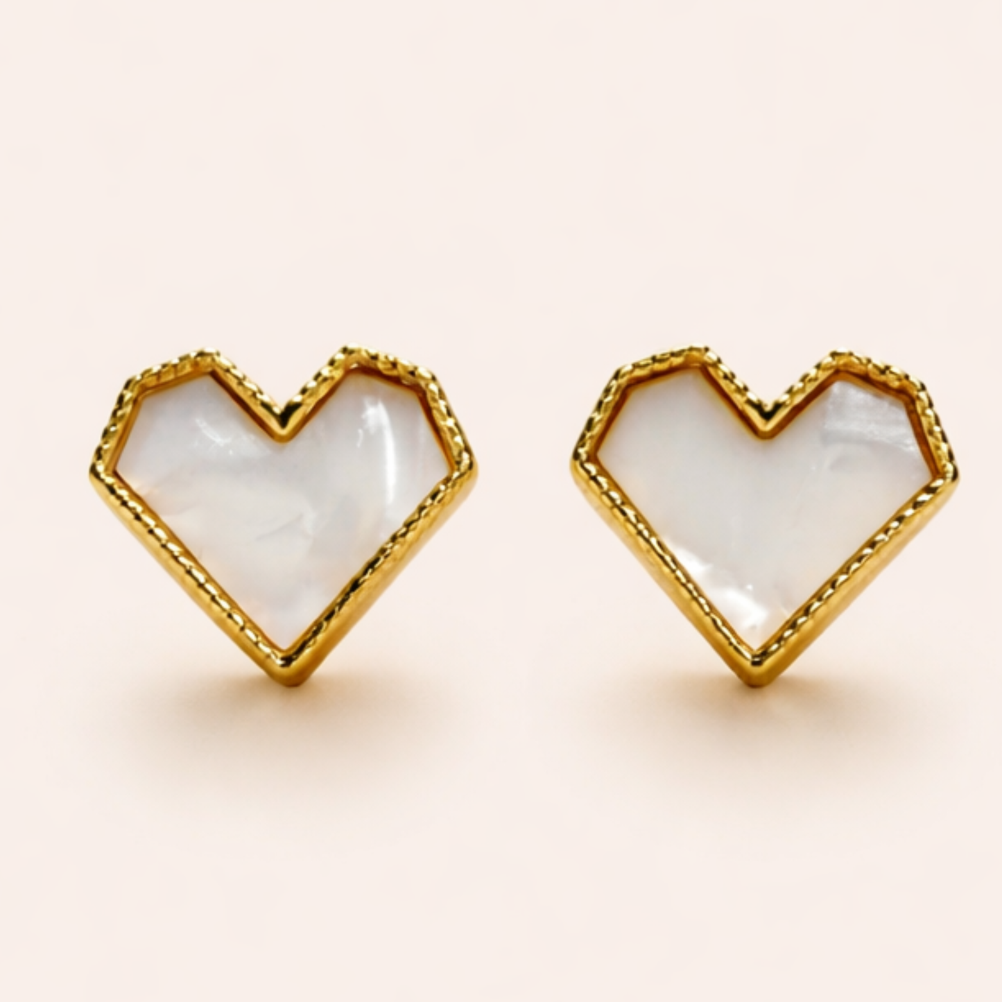 Heart Pearl Enamel Gold Earrings