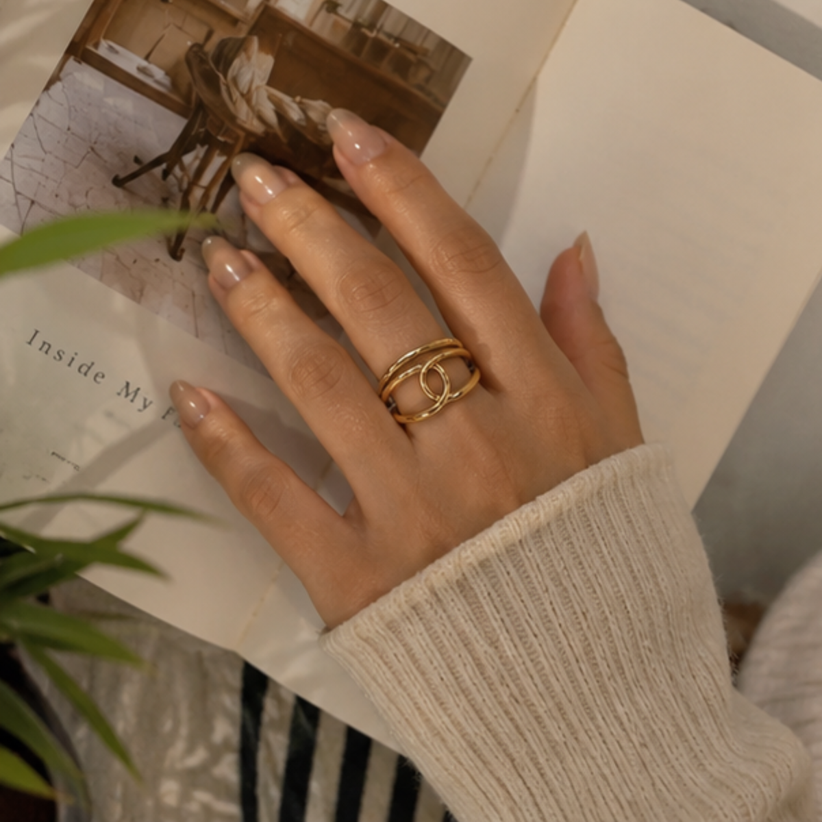 18K Gold Plated Double Loop Statement Ring