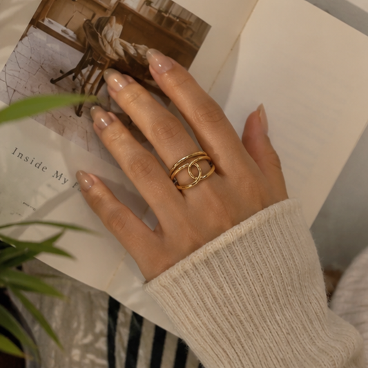 18K Gold Plated Double Loop Statement Ring