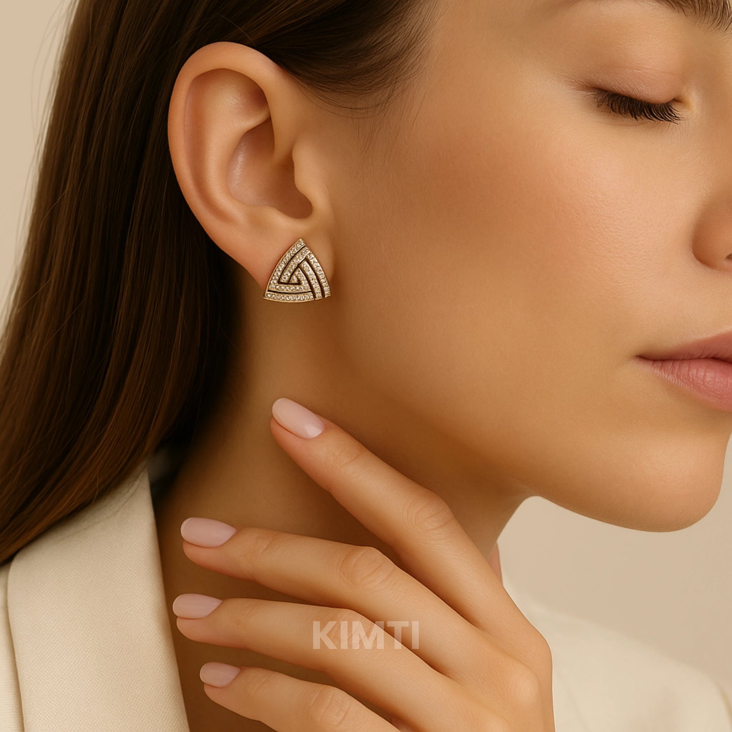 Black silver diamond Stud Earring