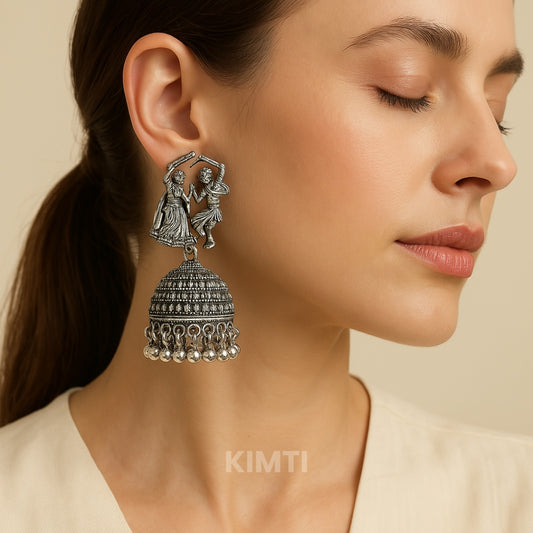 Silver Oxidised Navaratri Jhumka Earring