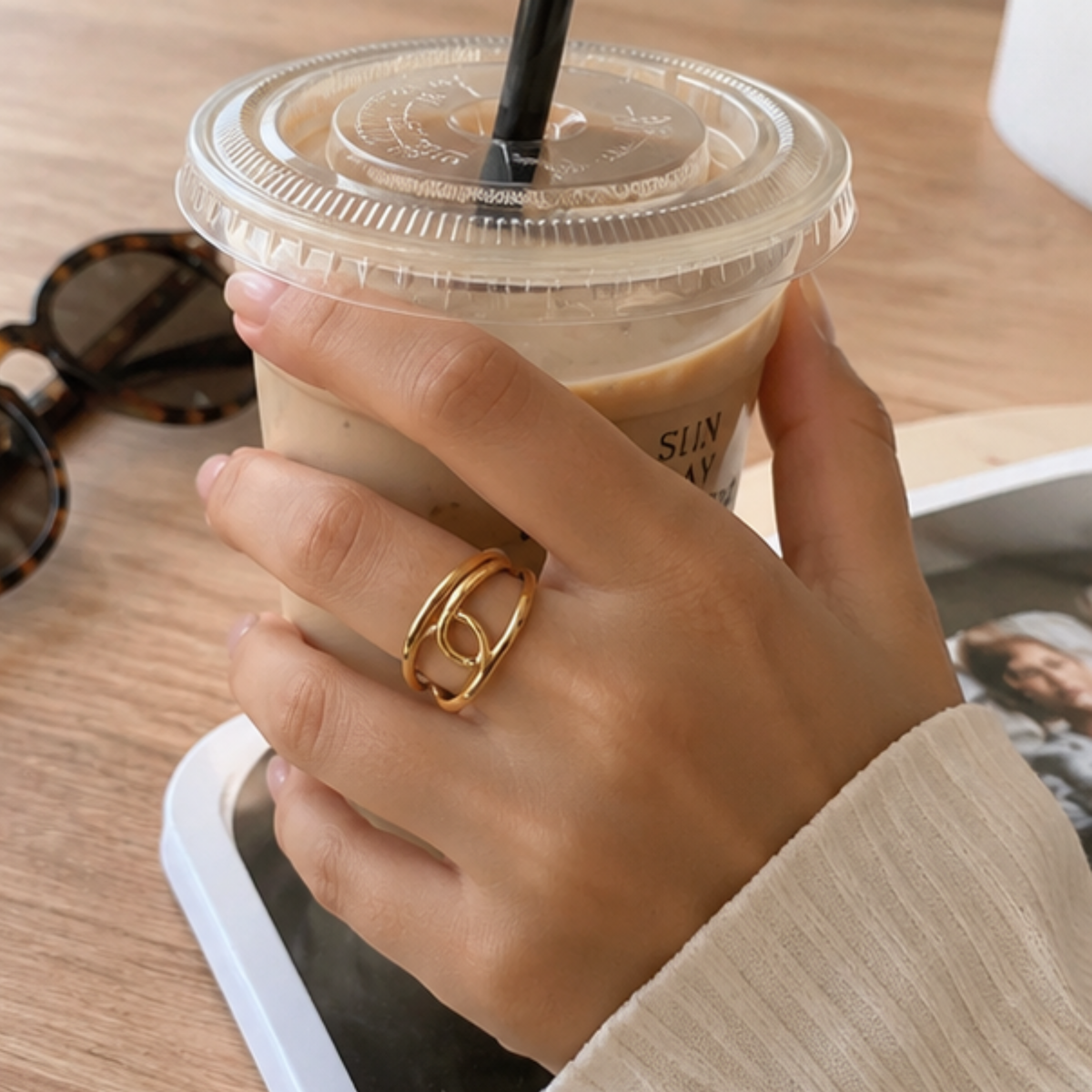 18K Gold Plated Double Loop Statement Ring