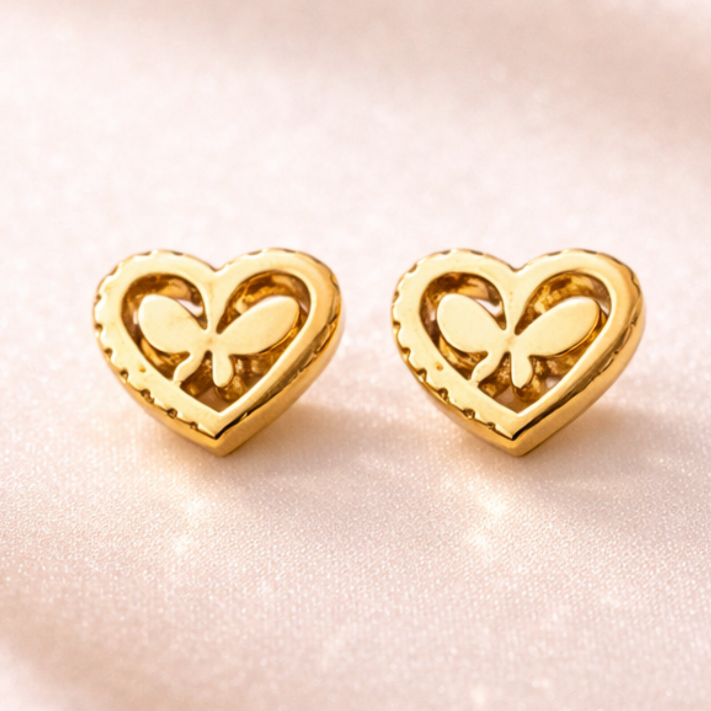 Gold Heart Butterfly Earrings