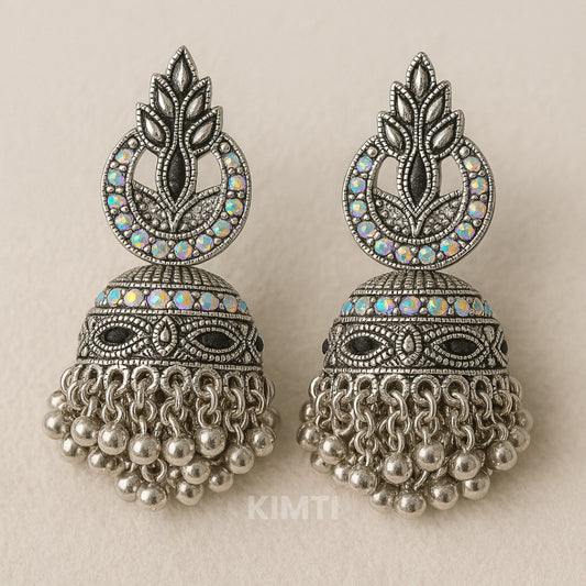 Silver Oxidised Jhumka Earring