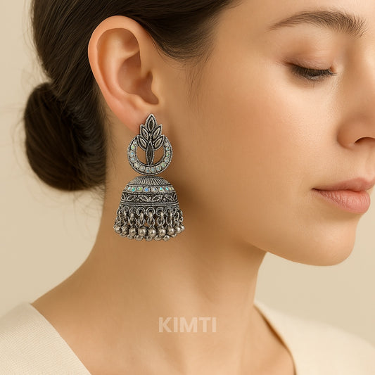 Silver Oxidised Jhumka Earring