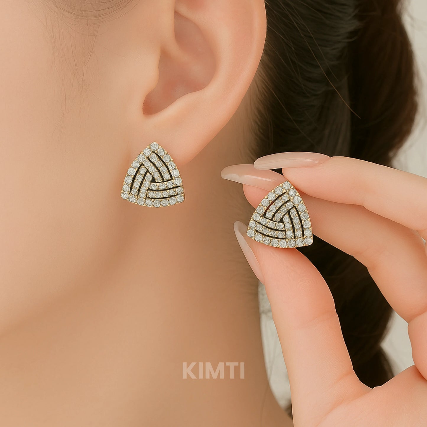 Black silver diamond Stud Earring