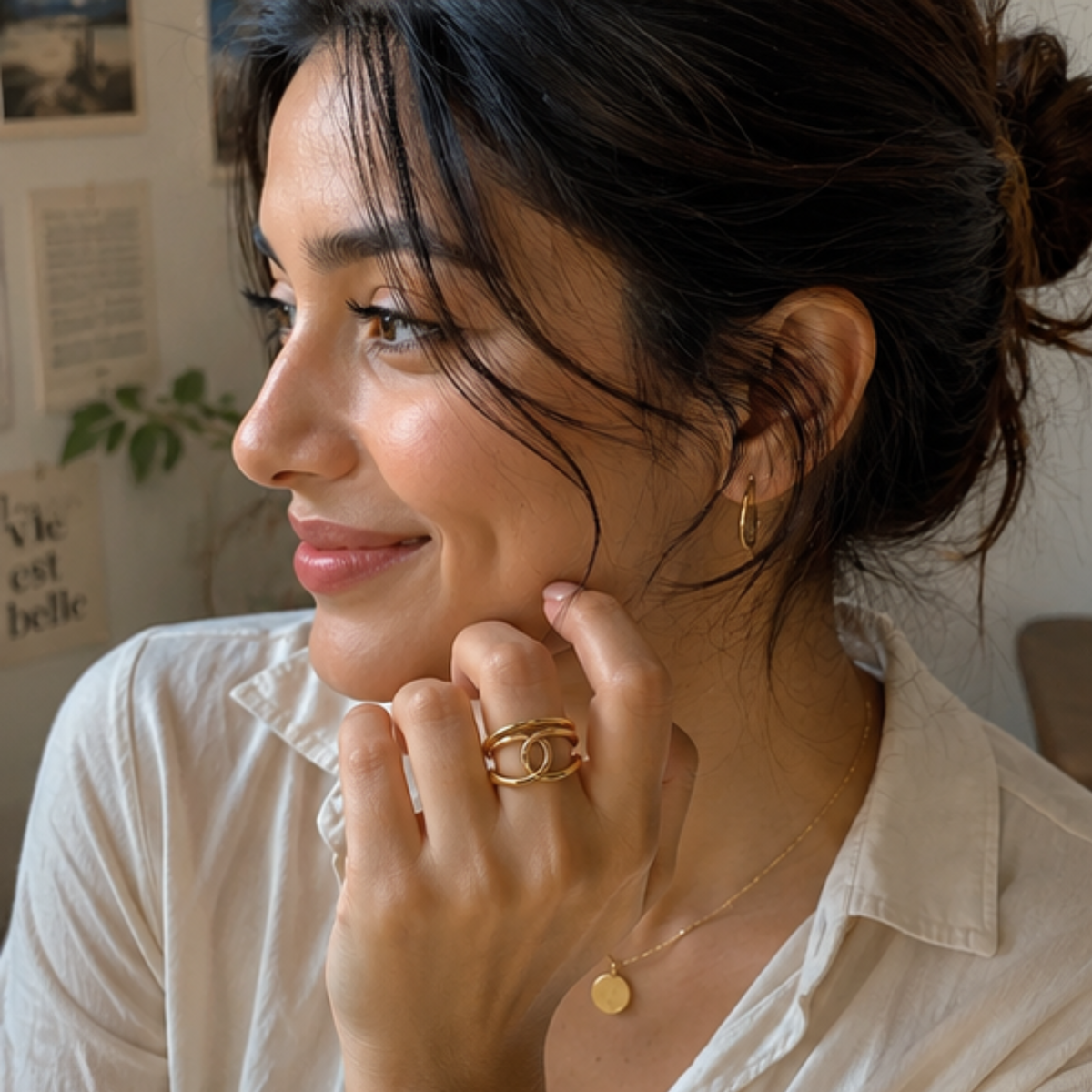 18K Gold Plated Double Loop Statement Ring