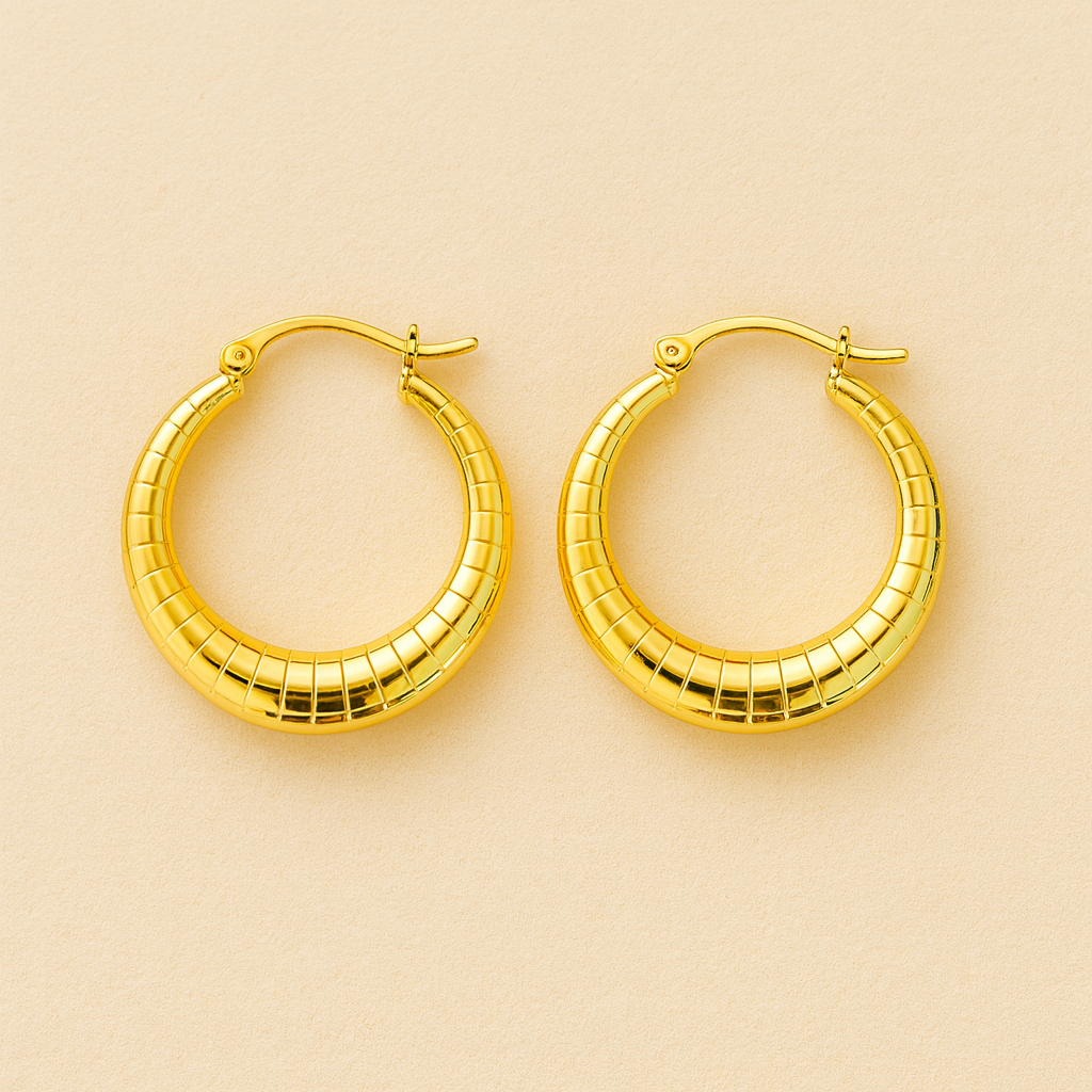 18K Gold Plated Textured Hoop Earings
