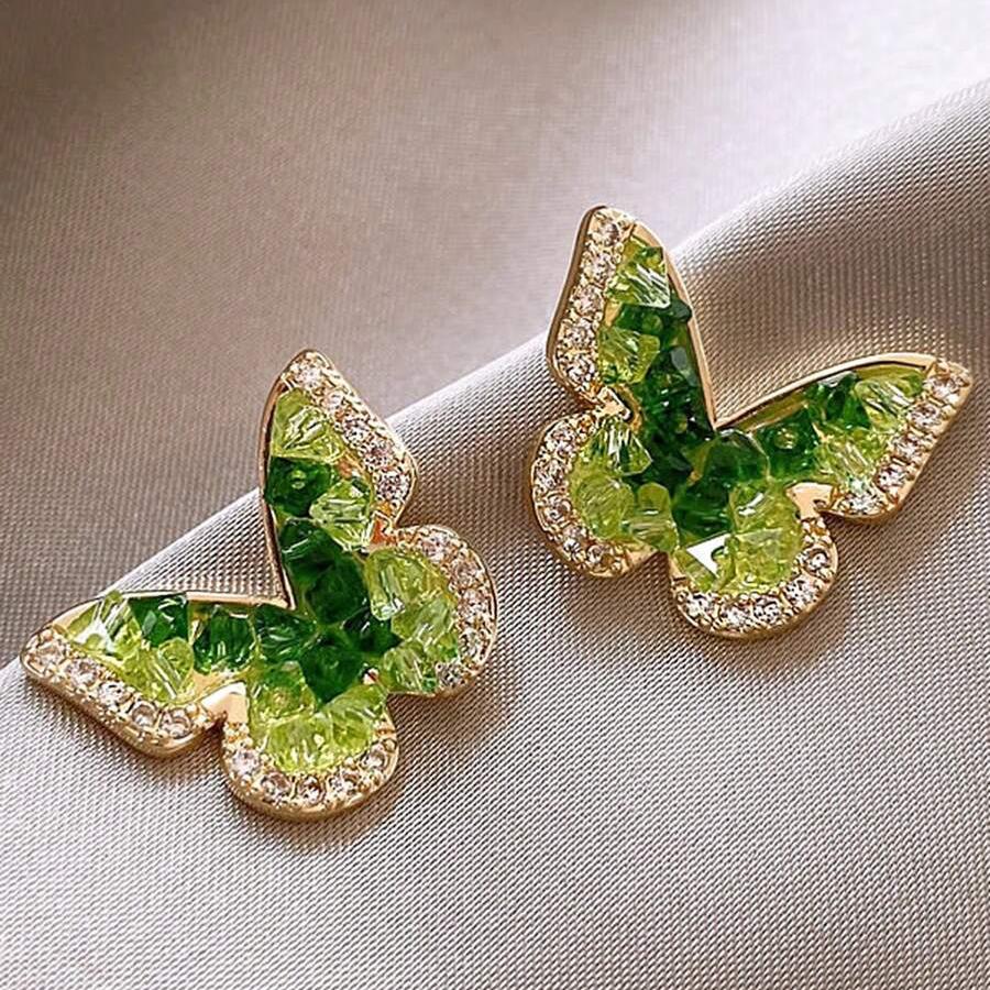 Green Butterfly Golden Stud Earring
