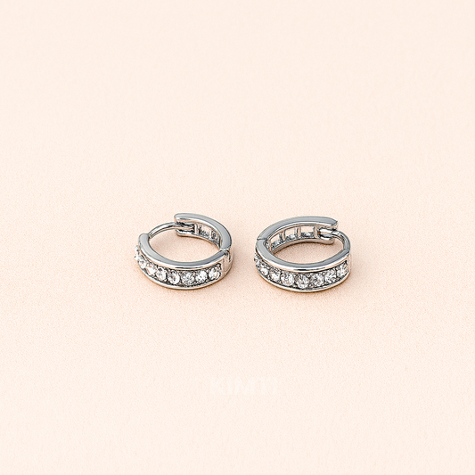 Men-Silver Zircon Shining Hoop Huggies Earring
