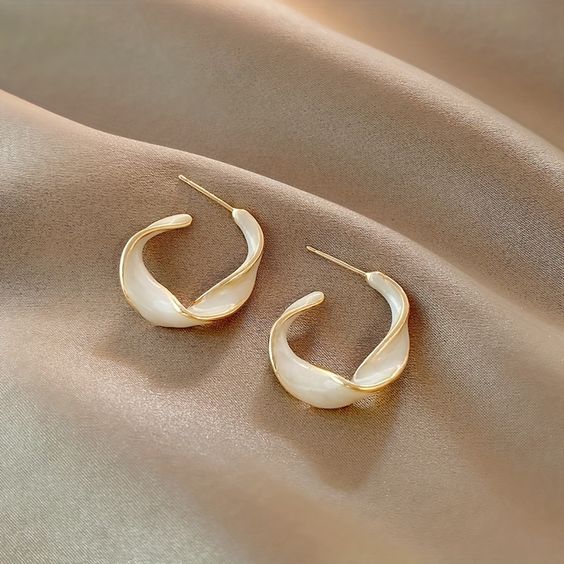 White Twisted Hoops Earring