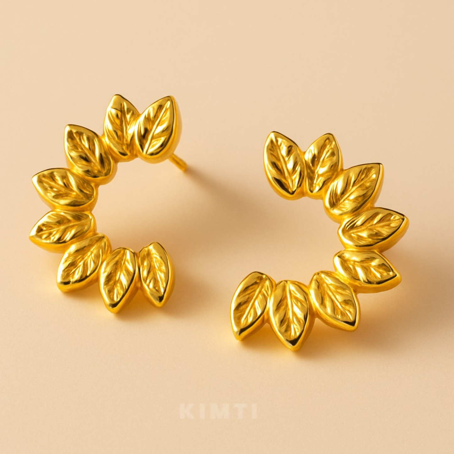 18K Gold Plated Ripple Leaf Earrings