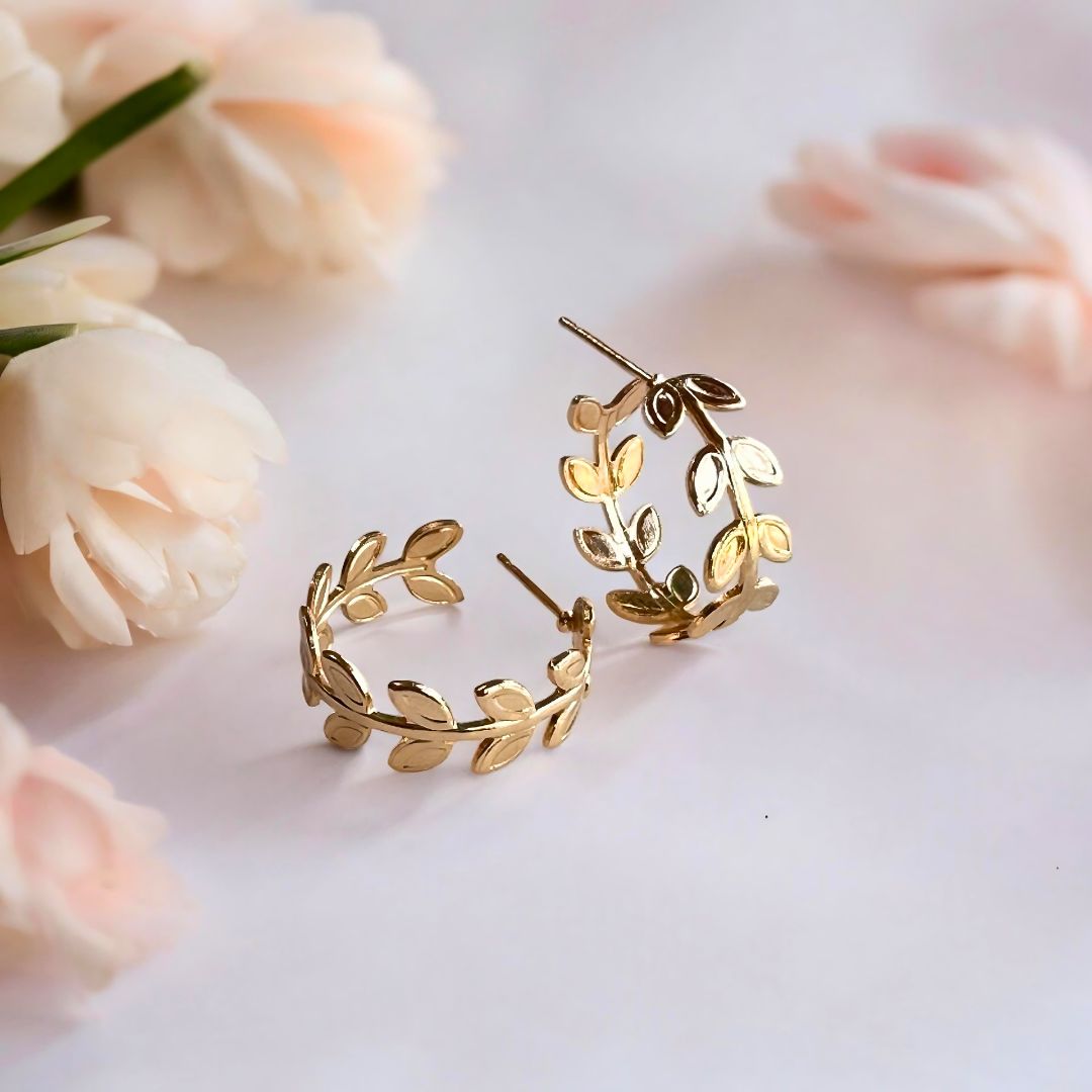 Gold-Toned Leaflet Hoops Earrings