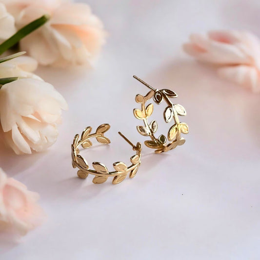 Gold-Toned Leaflet Hoops Earrings