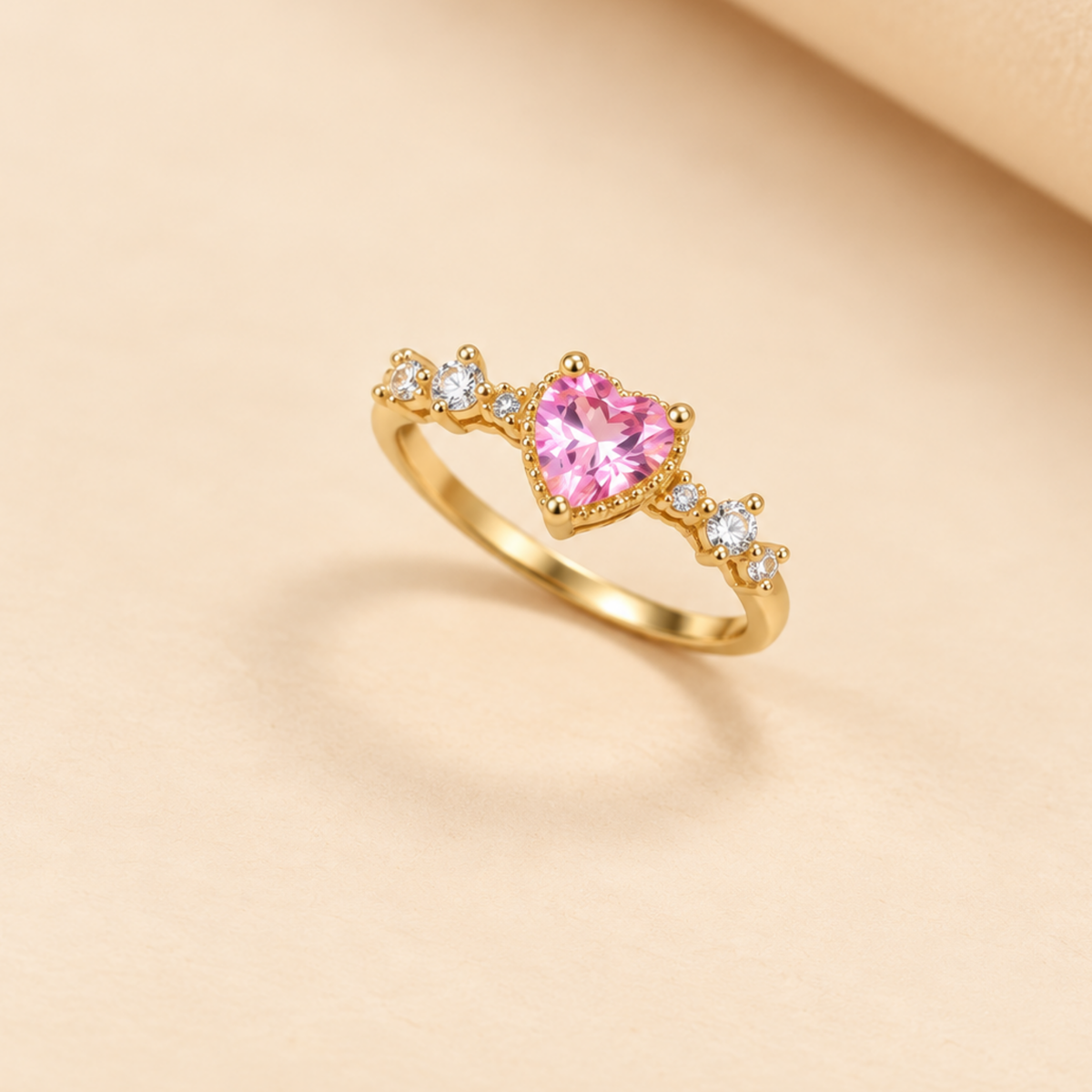 Gold-Plated Pink Heart Stone Ring