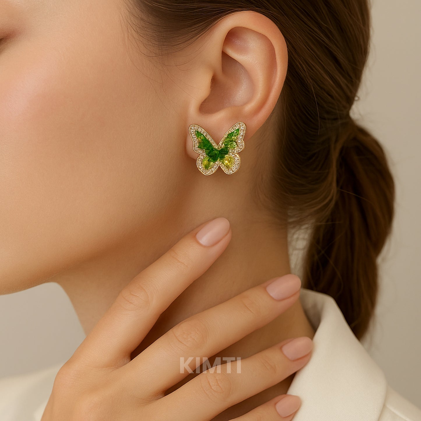 Green Butterfly Golden Stud Earring