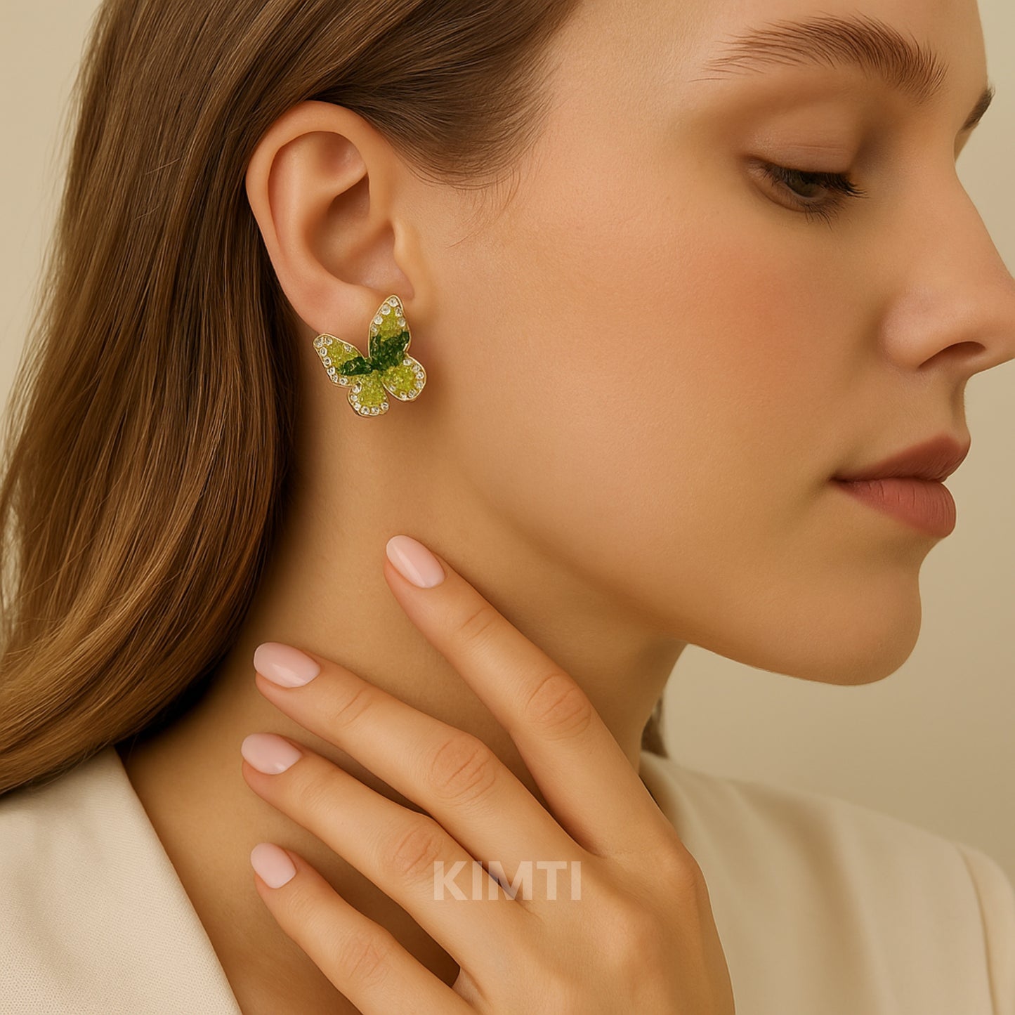 Green Butterfly Golden Stud Earring