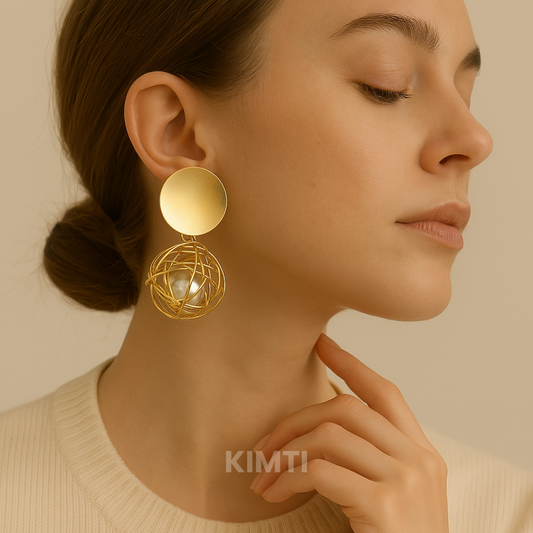 Gold Pearl Dangle Drop Earring