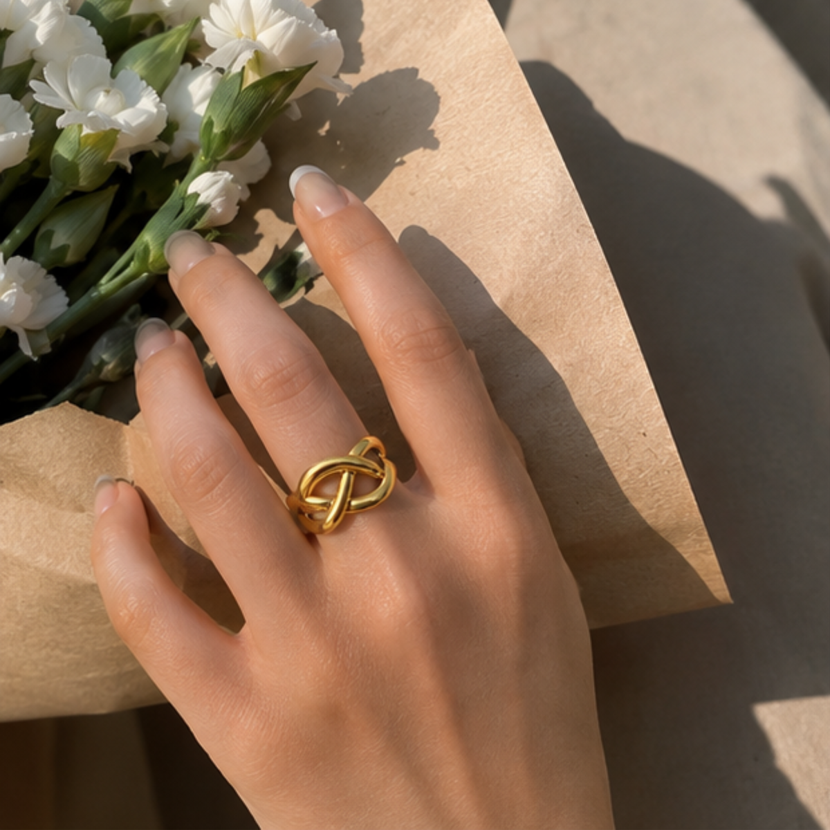 18K Gold Plated Infinity Knot Statement Ring