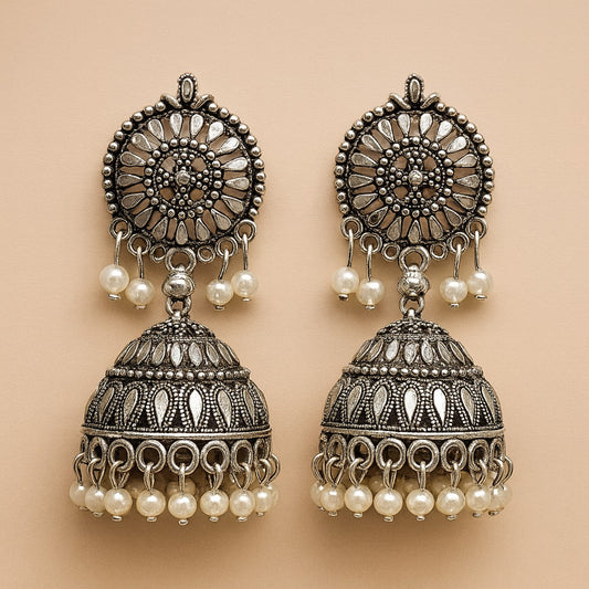 Oxidized Jhumka with Pearl Drops