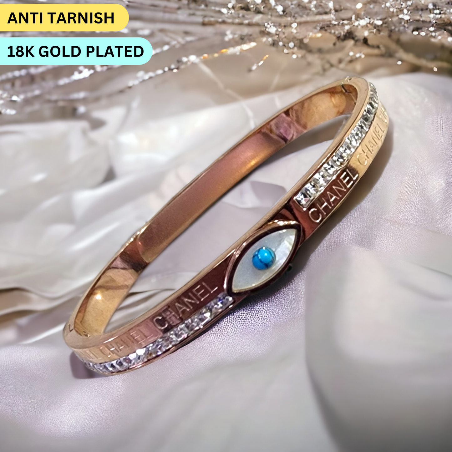 Anti Tarnish Gold Evil Eyes Armlet Bracelet