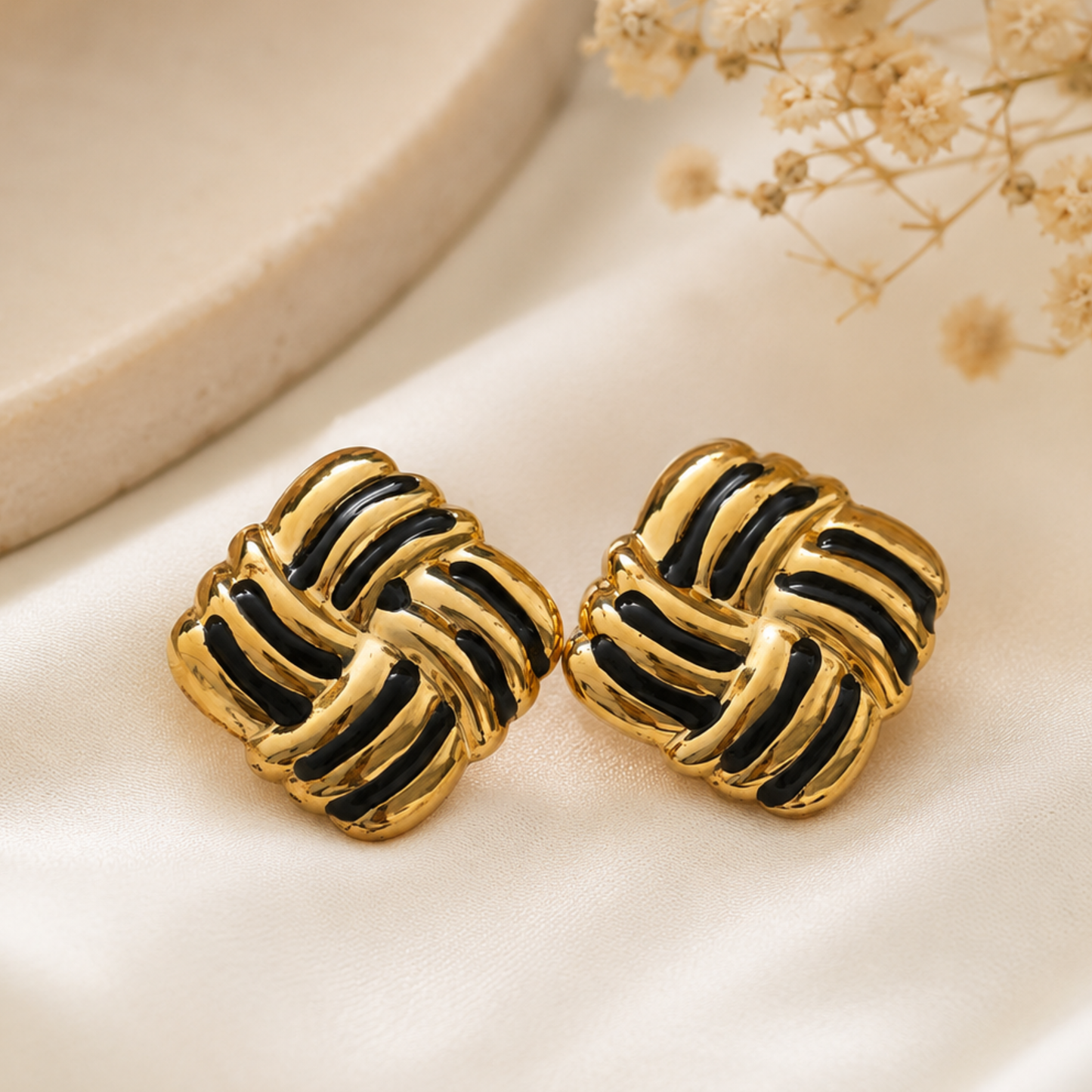 18K Gold Plated Royal Weave Gold Stud Earrings