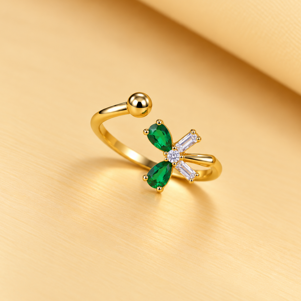 18K Gold-Plated Black & White Bow Ring.