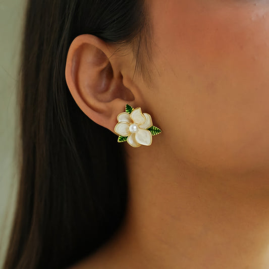 White Flower Stud Earring