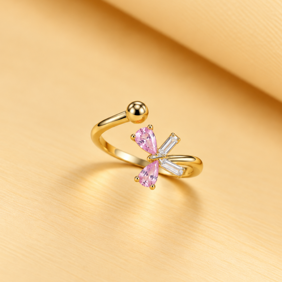18K Gold-Plated Black & White Bow Ring.