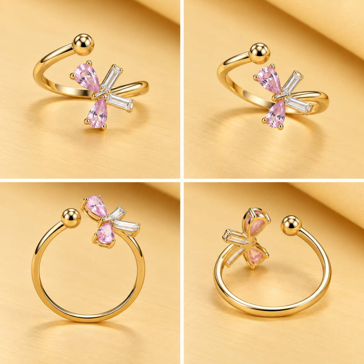 18K Gold-Plated Black & White Bow Ring.