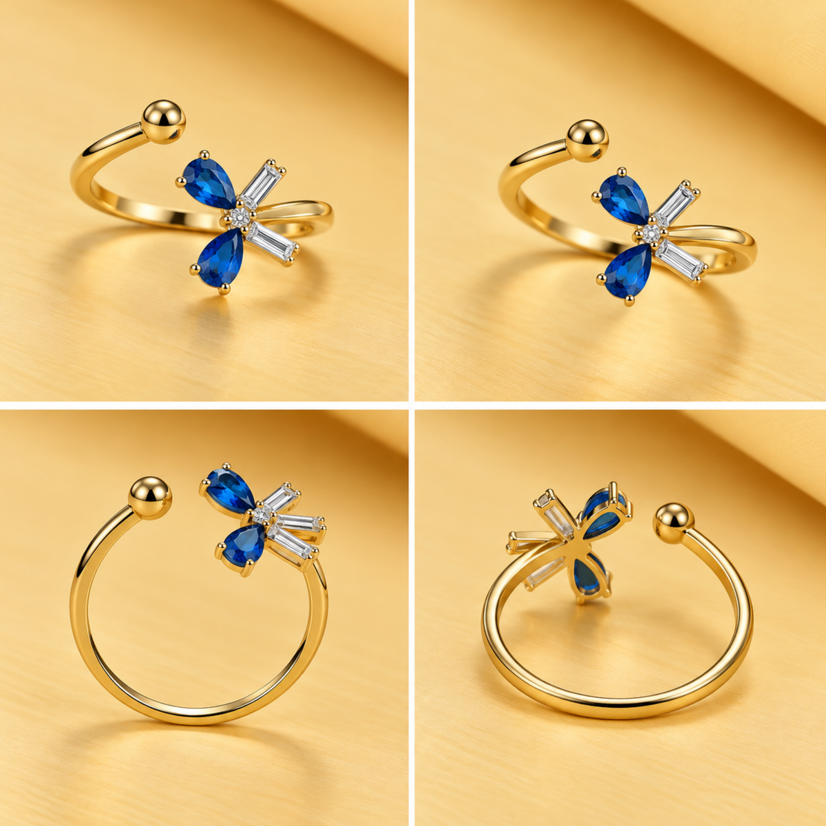 18K Gold-Plated Black & White Bow Ring.