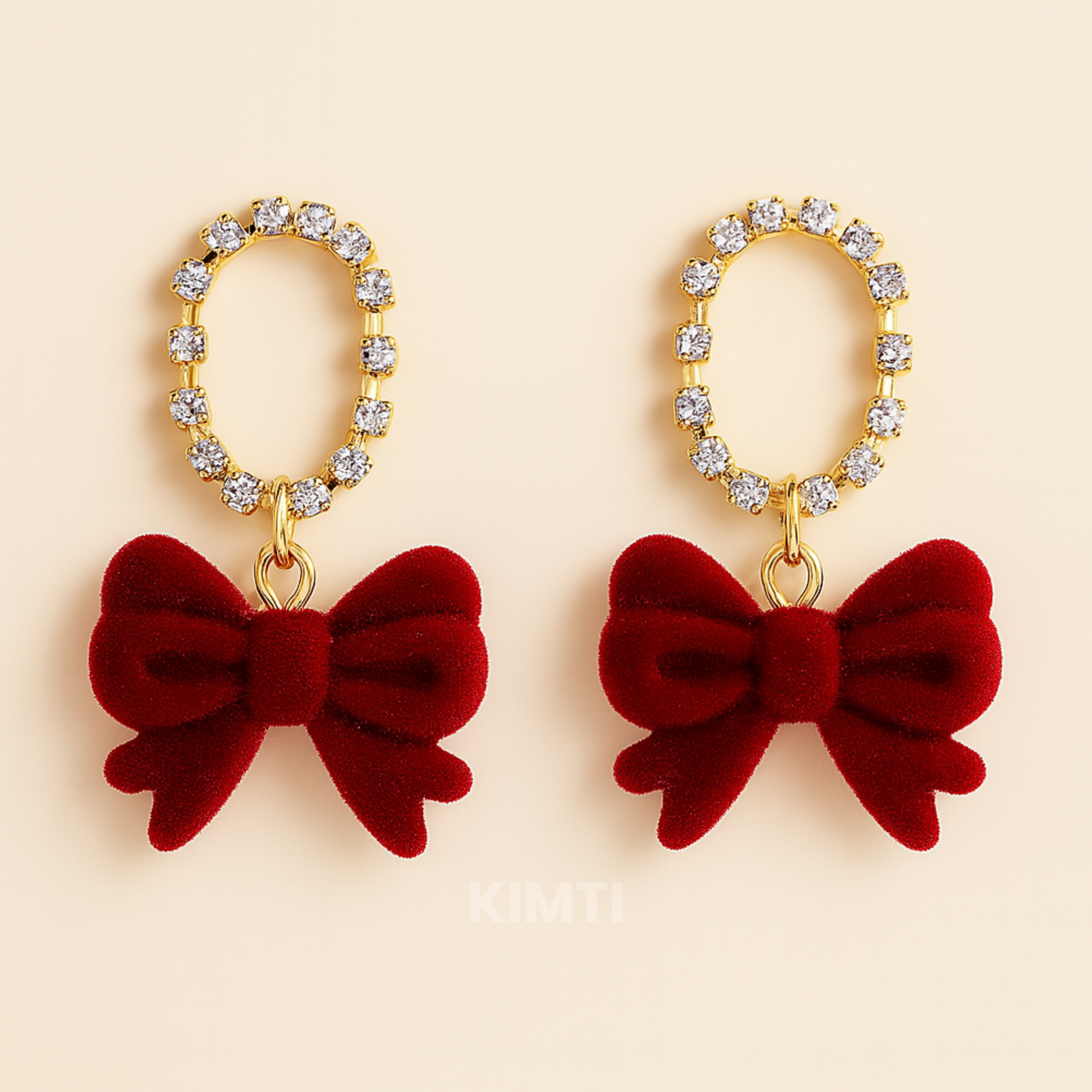 Velvet Charm – Red Bow & Crystal Hoop Earrings