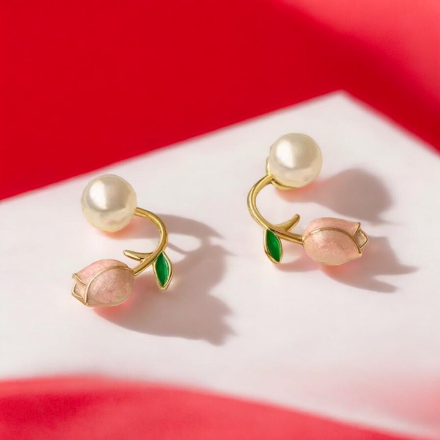 Pink Tulip Pearl Stud Earrings