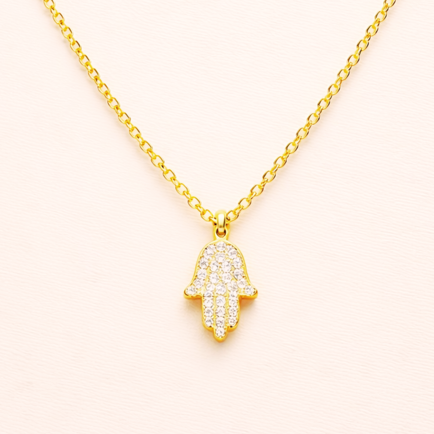 18k Gold Plated Diamond Hamsa Pendant Necklace
