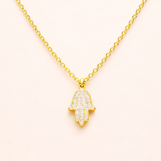 18k Gold Plated Diamond Hamsa Pendant Necklace