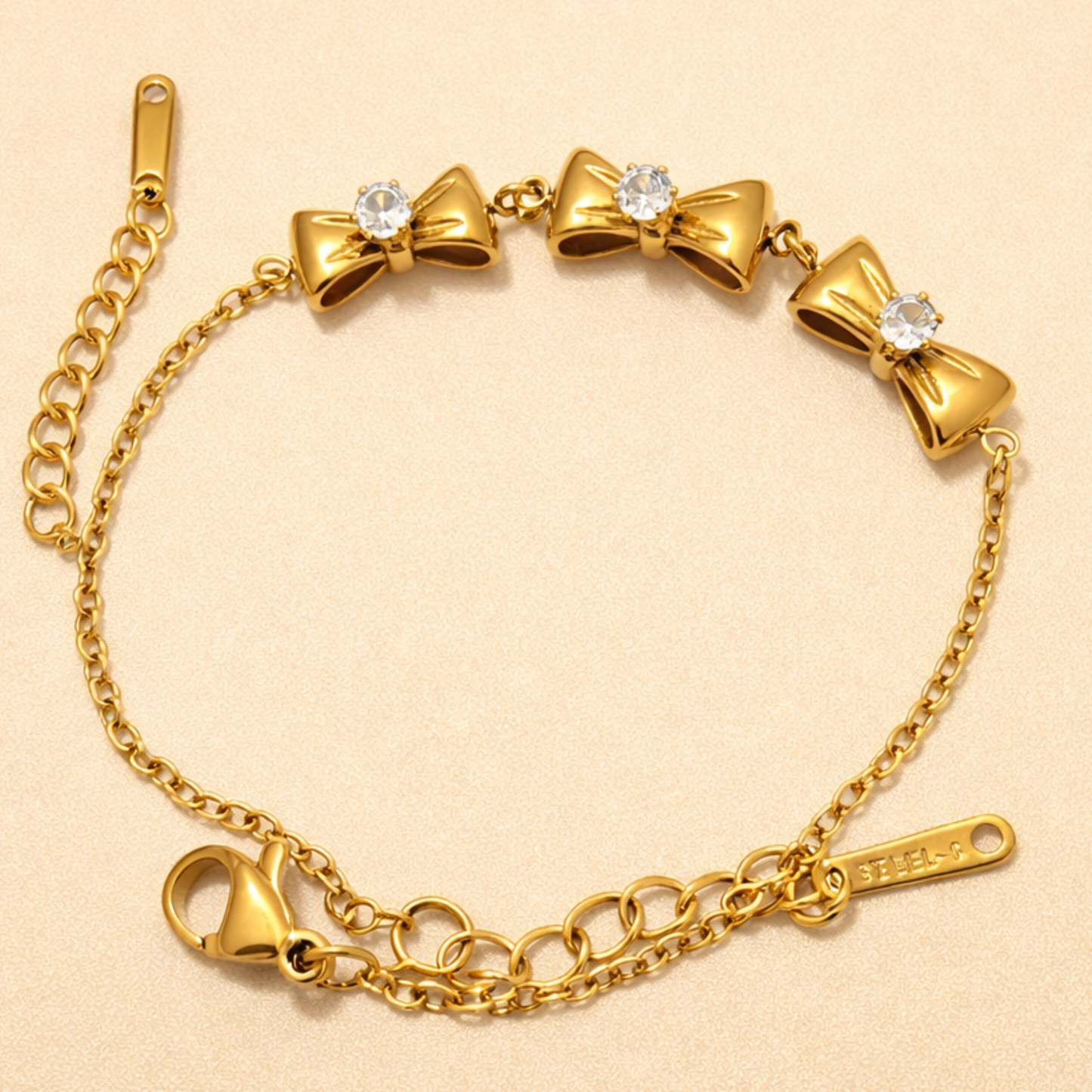 18K Gold Bow Crystal Adjustable Bracelet