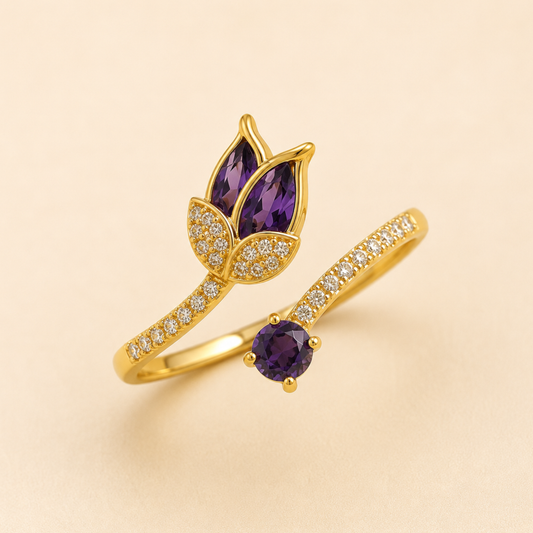 Amethyst Bloom Adjustable Ring