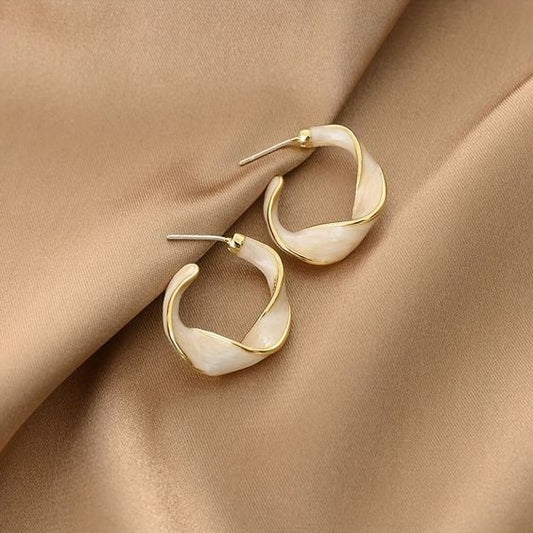 White Twisted Hoops Earring