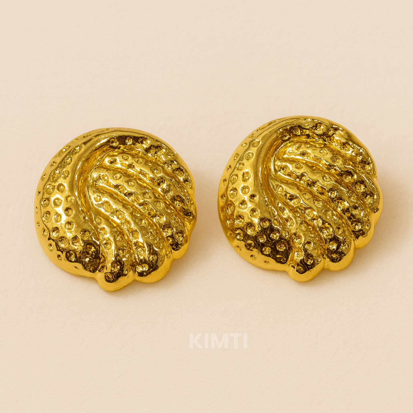 18k Gold Plated Gilded Wave Button Earrings