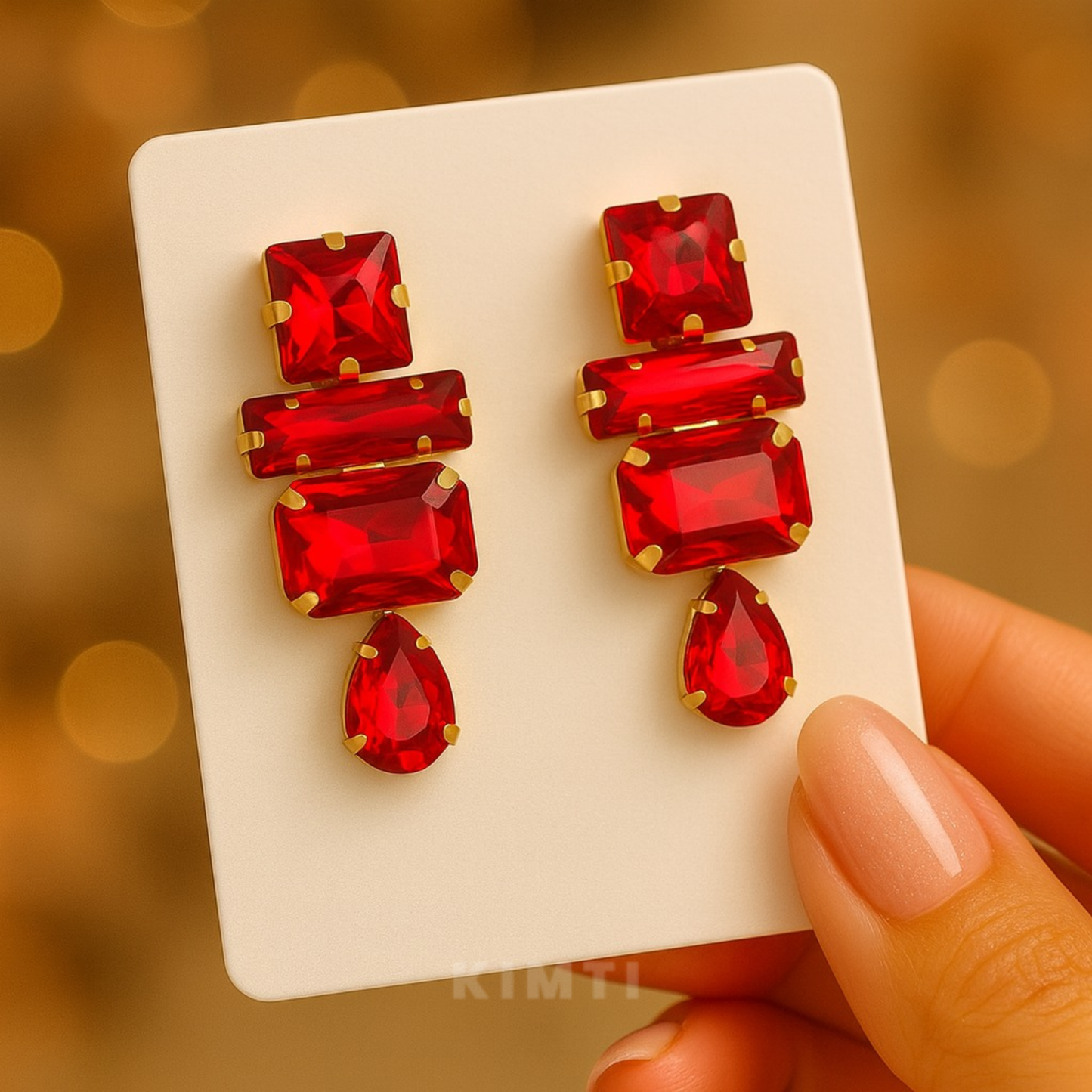 Red Ruby Geometric Earrings