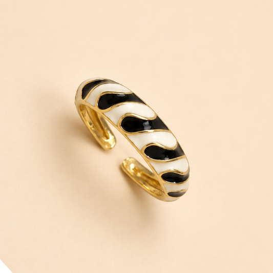 Classic Noir Enamel Adjustable Ring