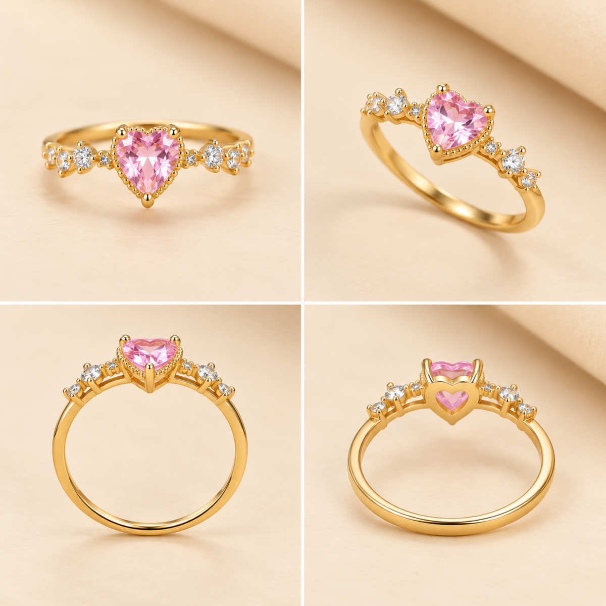 Gold-Plated Pink Heart Stone Ring