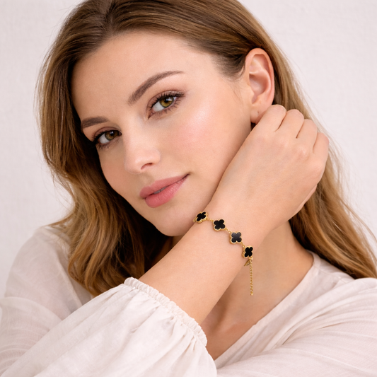 Rs. 149 Anti Tarnish Black Clover Flower Bracelet