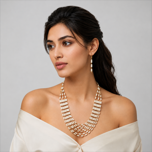 Ivory Multi-Layer Statement Necklace with Earrings